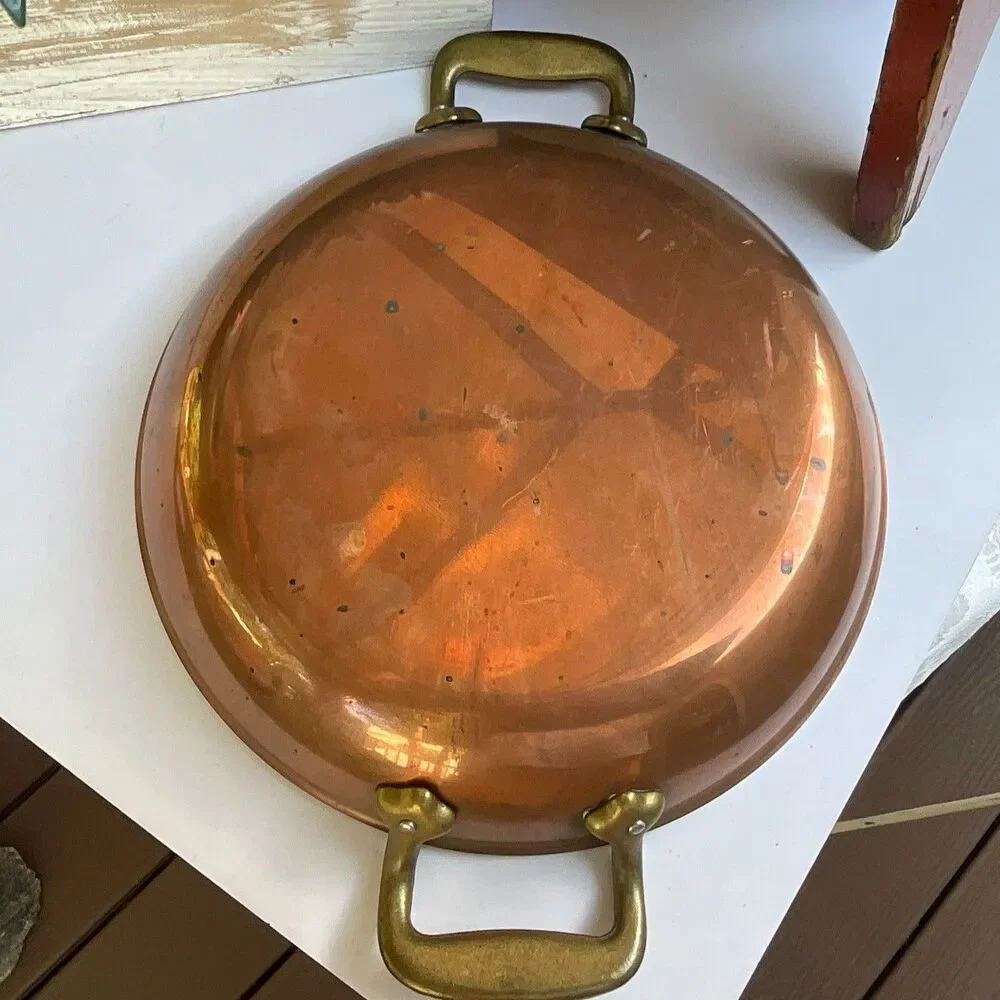 Vintage copper pan saute pan, gratin pan two handles beautiful pan